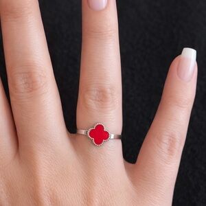 Taxco silver Mexican Red Clover Ring 925 Sterling Silver